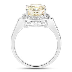 IGI Certified 4.02 Carat Genuine Light Yellow Diamond Center and 0.36cttw White Diamond 18K White Gold Ring (4.38cttw)