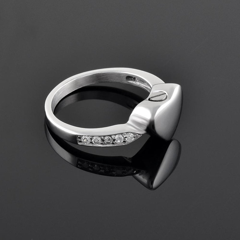 Silver Cremation Urn Ring With Gemstones