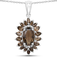 16.36 Carat Genuine Smoky Quartz .925 Sterling Silver 3 Piece Jewelry Set (Ring, Earrings, and Pendant w/ Chain)
