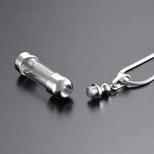 Silver and Glass Cylinder Tube Cremation Necklace