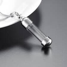 Silver and Glass Cylinder Tube Cremation Necklace