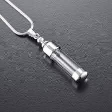 Silver and Glass Cylinder Tube Cremation Necklace