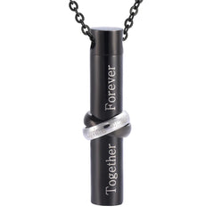 Cylinder Cremation Urn Necklace With Infinity Band Engraved "Together Forever In Loving Memory"