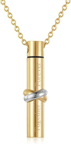 Cylinder Cremation Urn Necklace With Infinity Band Engraved "Together Forever In Loving Memory"