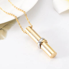 Cylinder Cremation Urn Necklace With Infinity Band Engraved "Together Forever In Loving Memory"