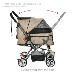 Pet Foldable Travel Carriage Stroller with Reversible Handle