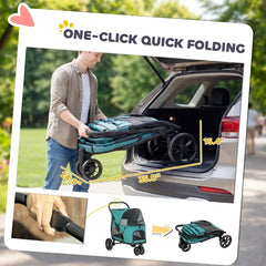 3 Wheel Pet Stroller with Easy One-Click Quick Fold, Mesh Window, Washable Cushion, for Medium Dogs